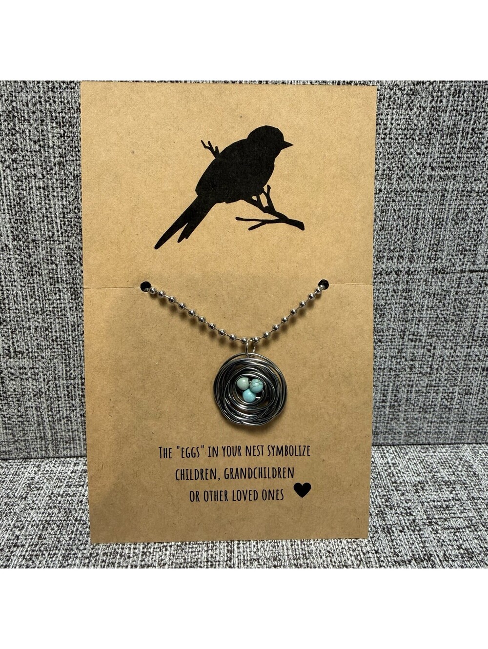 Handmade Bird Nest Necklace Turquoise 3 “eggs” Beads Symbolize Family/Loved Ones